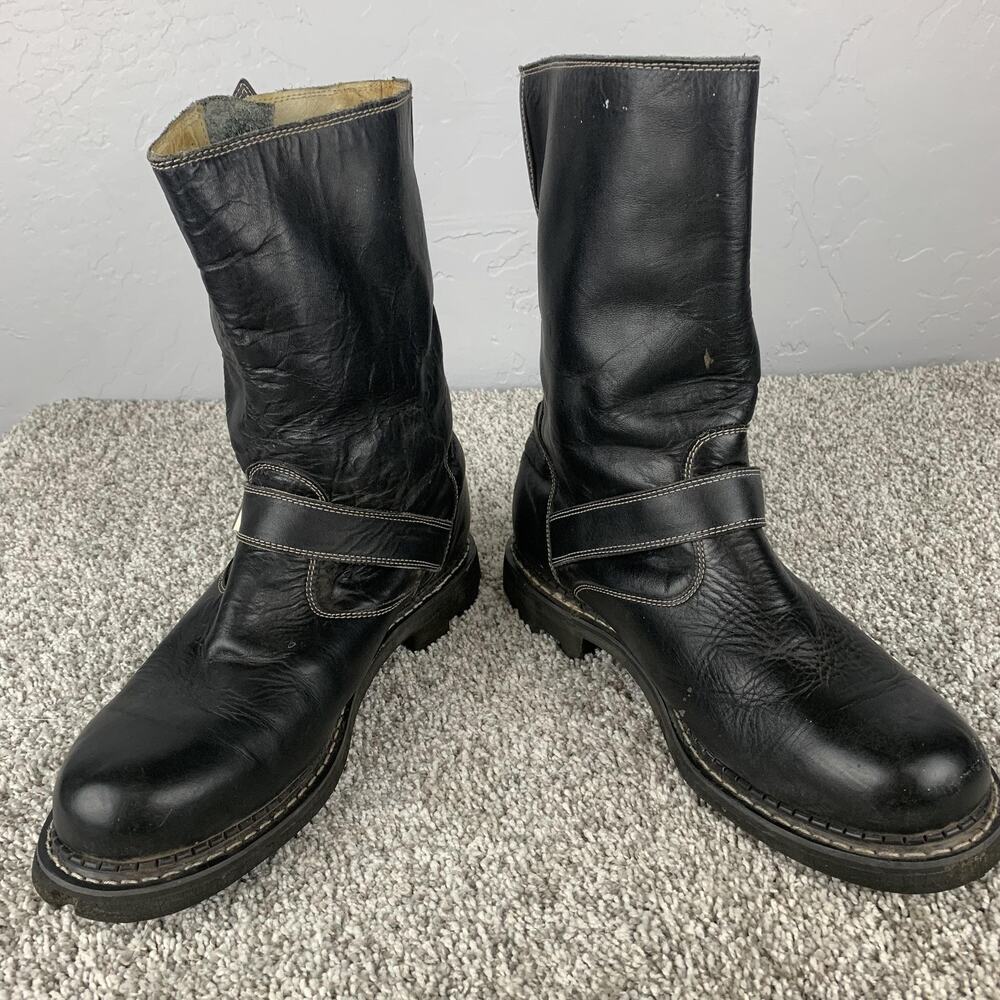 John Fluevog Boots Mens Size 13 Leather Motorcycle Biker Grunge Punk Strap Sole